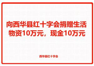 向西華縣紅十字會捐贈生活物資10萬元，現(xiàn)金10萬元